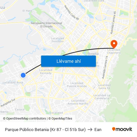 Parque Público Betania (Kr 87 - Cl 51b Sur) to Ean map