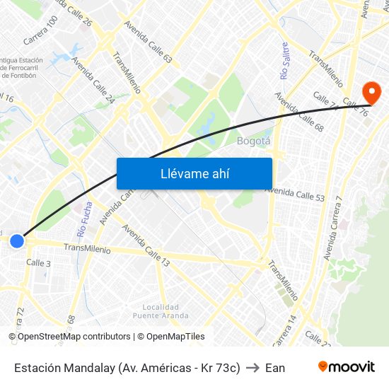 Estación Mandalay (Av. Américas - Kr 73c) to Ean map