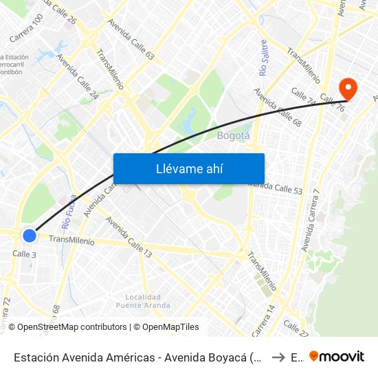 Estación Avenida Américas - Avenida Boyacá (Av. Américas - Kr 71b) (A) to Ean map