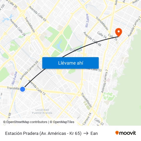 Estación Pradera (Av. Américas - Kr 65) to Ean map