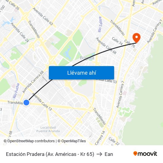 Estación Pradera (Av. Américas - Kr 65) to Ean map