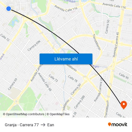 Granja - Carrera 77 to Ean map