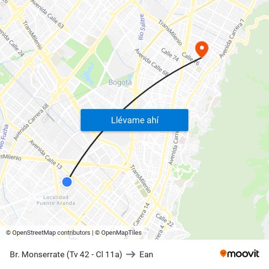 Br. Monserrate (Tv 42 - Cl 11a) to Ean map