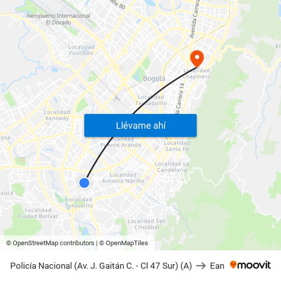 Policía Nacional (Av. J. Gaitán C. - Cl 47 Sur) (A) to Ean map
