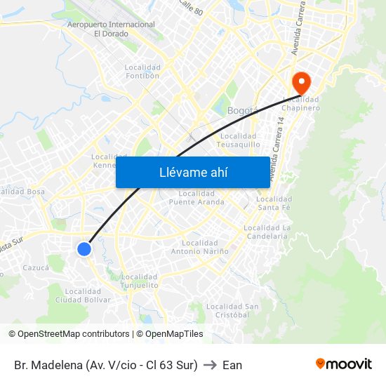 Br. Madelena (Av. V/cio - Cl 63 Sur) to Ean map