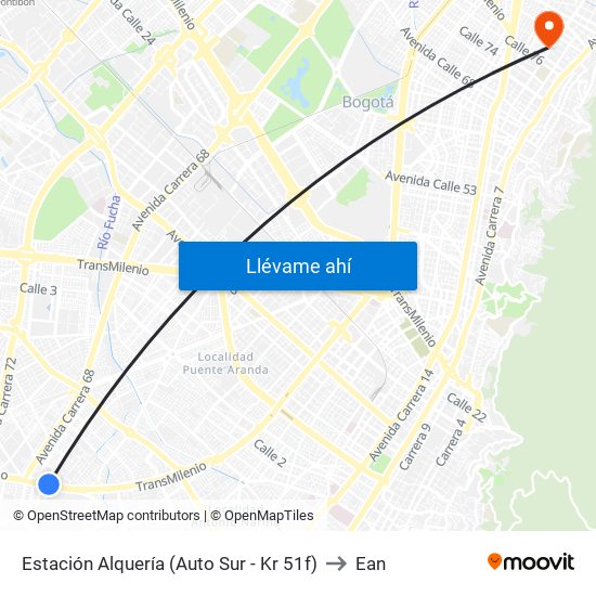 Estación Alquería (Auto Sur - Kr 51f) to Ean map