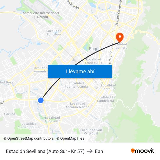Estación Sevillana (Auto Sur - Kr 57) to Ean map
