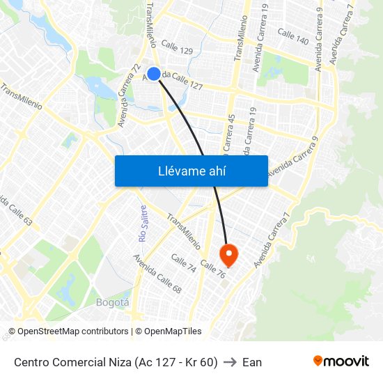 Centro Comercial Niza (Ac 127 - Kr 60) to Ean map