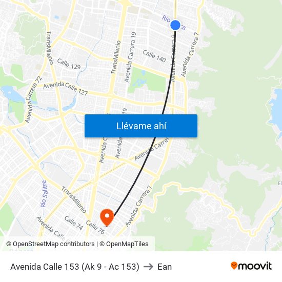 Avenida Calle 153 (Ak 9 - Ac 153) to Ean map