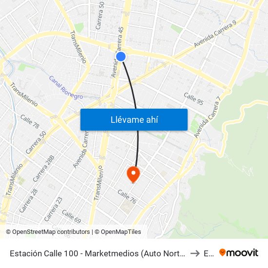 Estación Calle 100 - Marketmedios (Auto Norte - Cl 98) to Ean map
