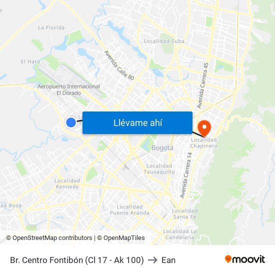 Br. Centro Fontibón (Cl 17 - Ak 100) to Ean map