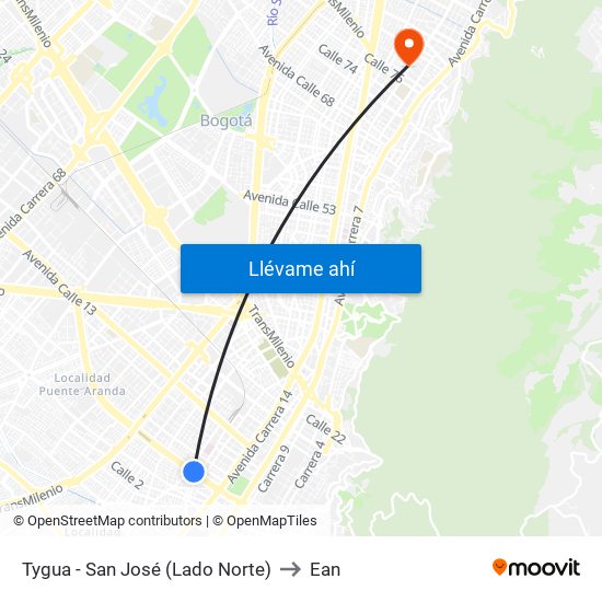 Tygua - San José (Lado Norte) to Ean map