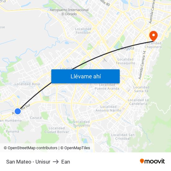 San Mateo - Unisur to Ean map