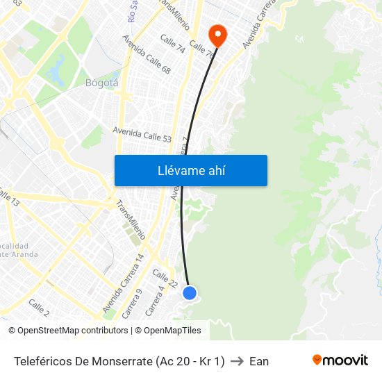 Teleféricos De Monserrate (Ac 20 - Kr 1) to Ean map