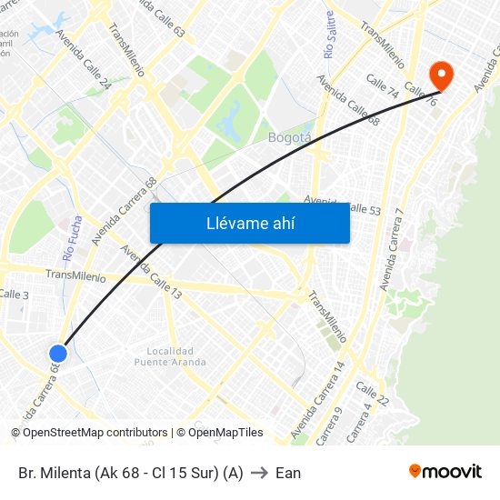 Br. Milenta (Ak 68 - Cl 15 Sur) (A) to Ean map