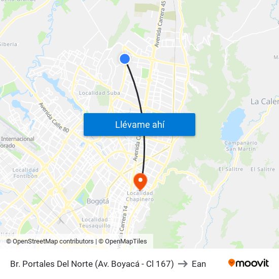 Br. Portales Del Norte (Av. Boyacá - Cl 167) to Ean map
