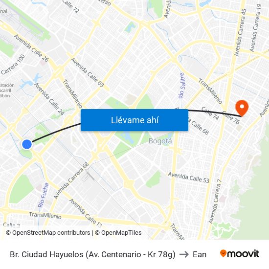 Br. Ciudad Hayuelos (Av. Centenario - Kr 78g) to Ean map