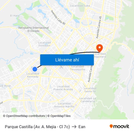 Parque Castilla (Av. A. Mejía - Cl 7c) to Ean map