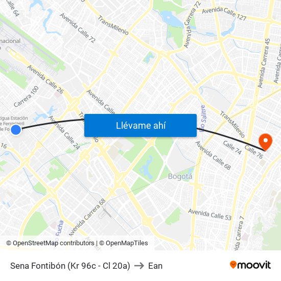 Sena Fontibón (Kr 96c - Cl 20a) to Ean map