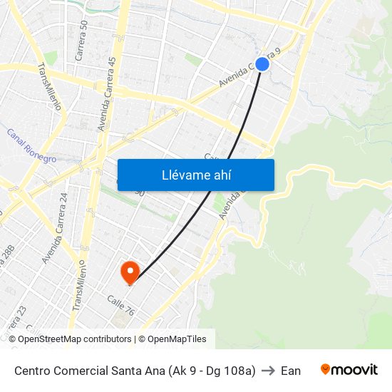Centro Comercial Santa Ana (Ak 9 - Dg 108a) to Ean map
