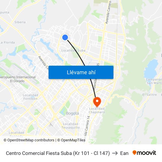 Centro Comercial Fiesta Suba (Kr 101 - Cl 147) to Ean map