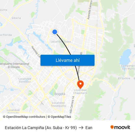 Estación La Campiña (Av. Suba - Kr 99) to Ean map