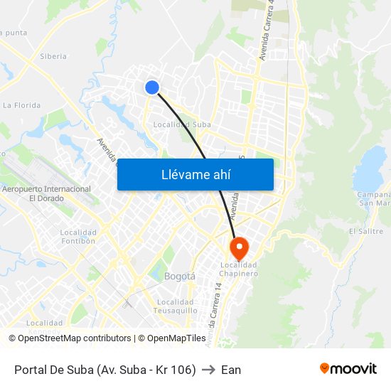 Portal De Suba (Av. Suba - Kr 106) to Ean map