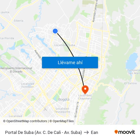 Portal De Suba (Av. C. De Cali - Av. Suba) to Ean map