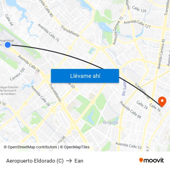 Aeropuerto Eldorado (C) to Ean map
