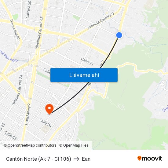 Cantón Norte (Ak 7 - Cl 106) to Ean map