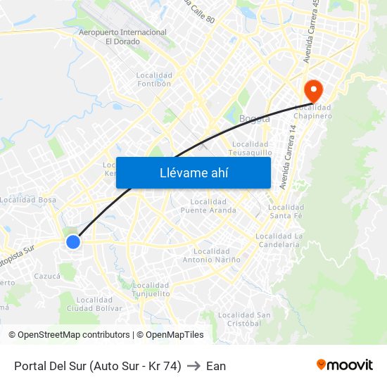 Portal Del Sur (Auto Sur - Kr 74) to Ean map