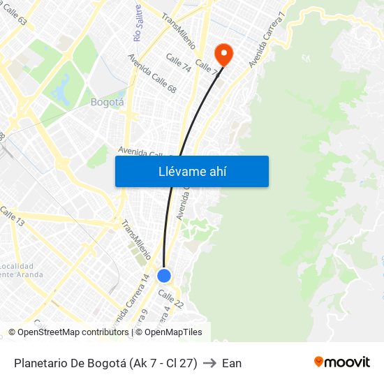 Planetario De Bogotá (Ak 7 - Cl 27) to Ean map