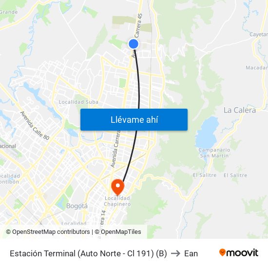 Estación Terminal (Auto Norte - Cl 191) (B) to Ean map