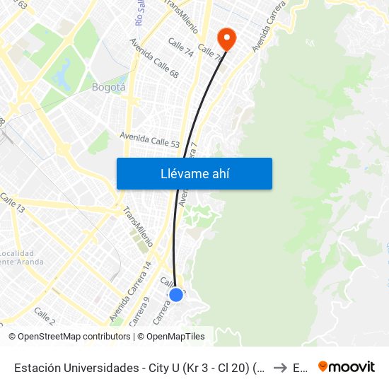 Estación Universidades (Kr 3 - Cl 20) (B) to Ean map