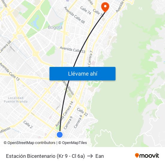 Estación Bicentenario (Kr 9 - Cl 6a) to Ean map