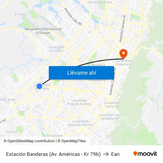 Estación Banderas (Av. Américas - Kr 79b) to Ean map