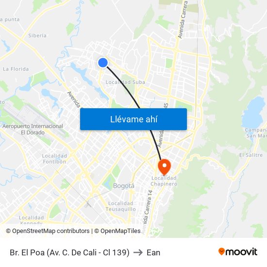 Br. El Poa (Av. C. De Cali - Cl 139) to Ean map