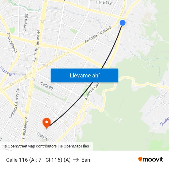 Calle 116 (Ak 7 - Cl 116) (A) to Ean map