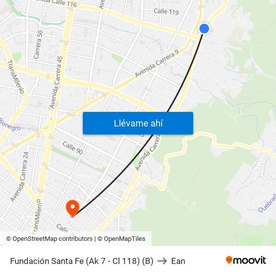 Fundación Santa Fe (Ak 7 - Cl 118) (B) to Ean map