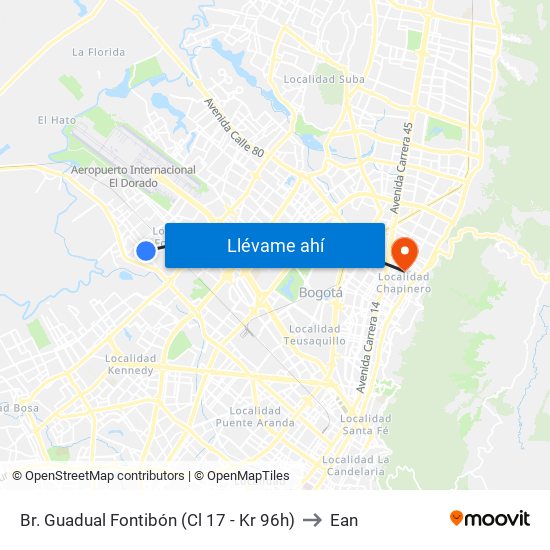 Br. Guadual Fontibón (Cl 17 - Kr 96h) to Ean map