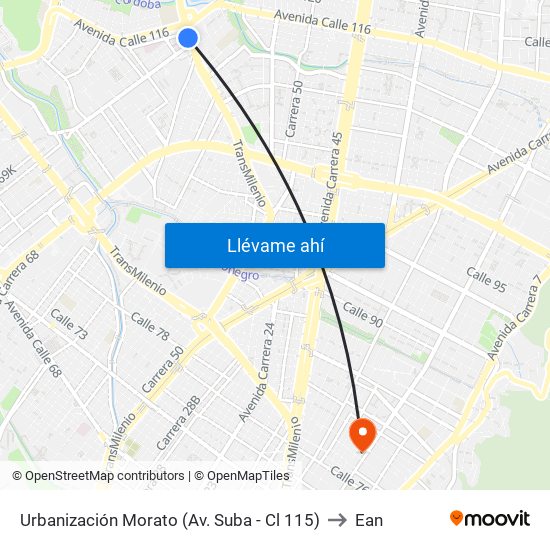 Urbanización Morato (Av. Suba - Cl 115) to Ean map