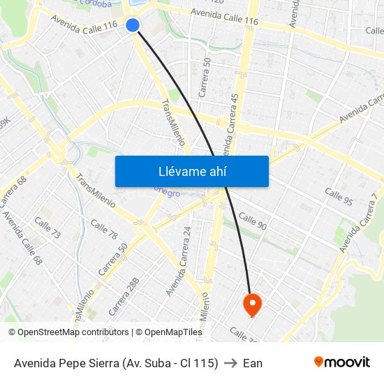 Avenida Pepe Sierra (Av. Suba - Cl 115) to Ean map