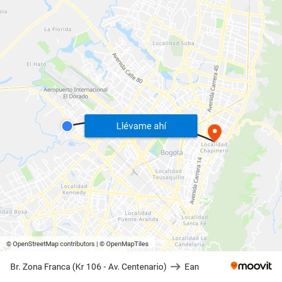 Br. Zona Franca (Kr 106 - Av. Centenario) to Ean map