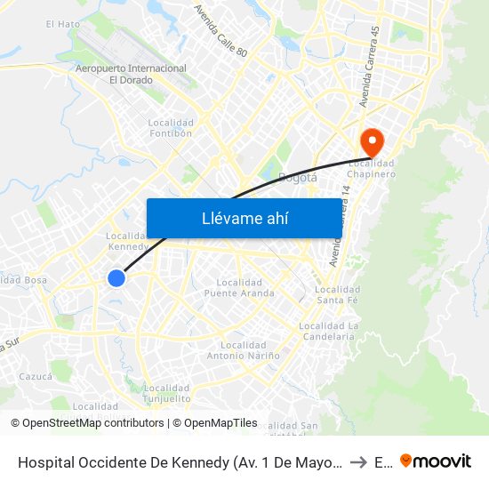 Hospital Occidente De Kennedy (Av. 1 De Mayo - Cl 40b Sur) (B) to Ean map