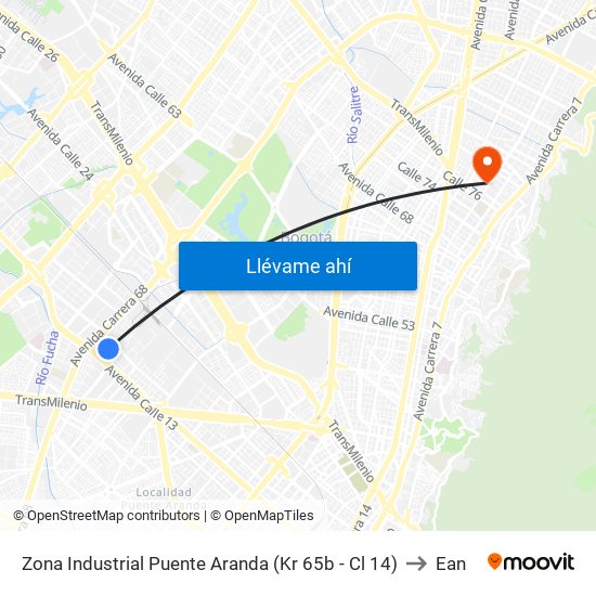Zona Industrial Puente Aranda (Kr 65b - Cl 14) to Ean map