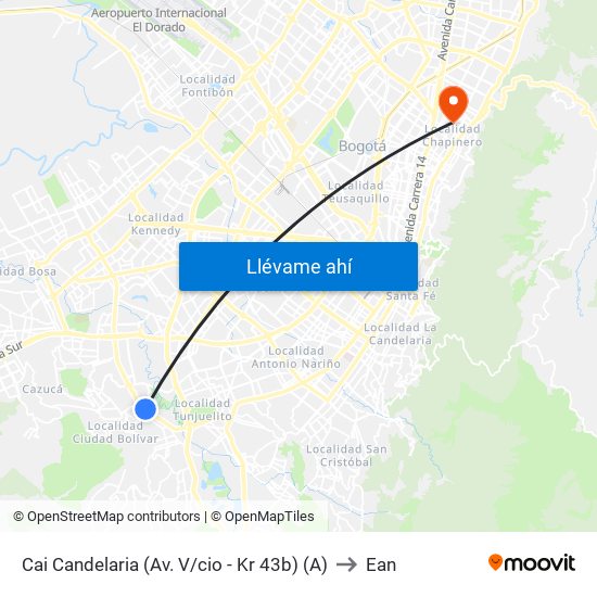 Cai Candelaria (Av. V/cio - Kr 43b) (A) to Ean map