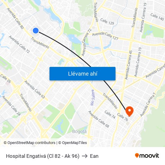 Hospital Engativá (Cl 82 - Ak 96) to Ean map