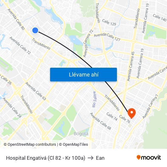 Hospital Engativá (Cl 82 - Kr 100a) to Ean map