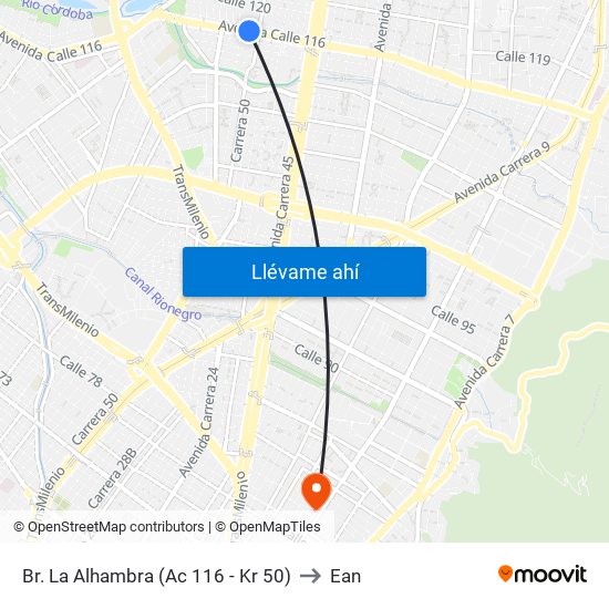 Br. La Alhambra (Ac 116 - Kr 50) to Ean map