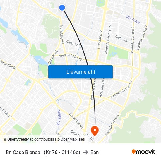 Br. Casa Blanca I (Kr 76 - Cl 146c) to Ean map